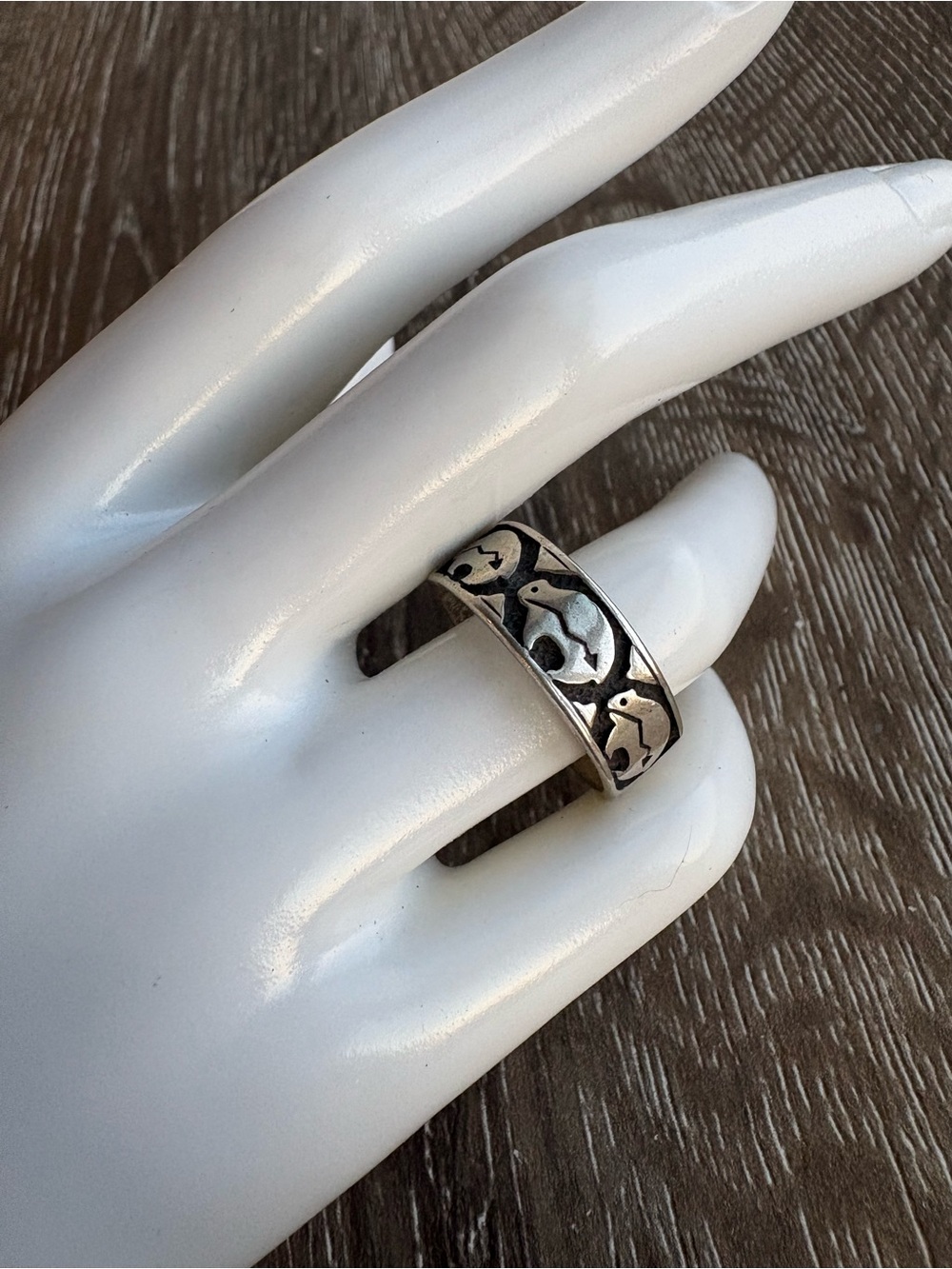 Sterling Silver Floral Bear Tribal Southwest  Band Ring - Size 9.5